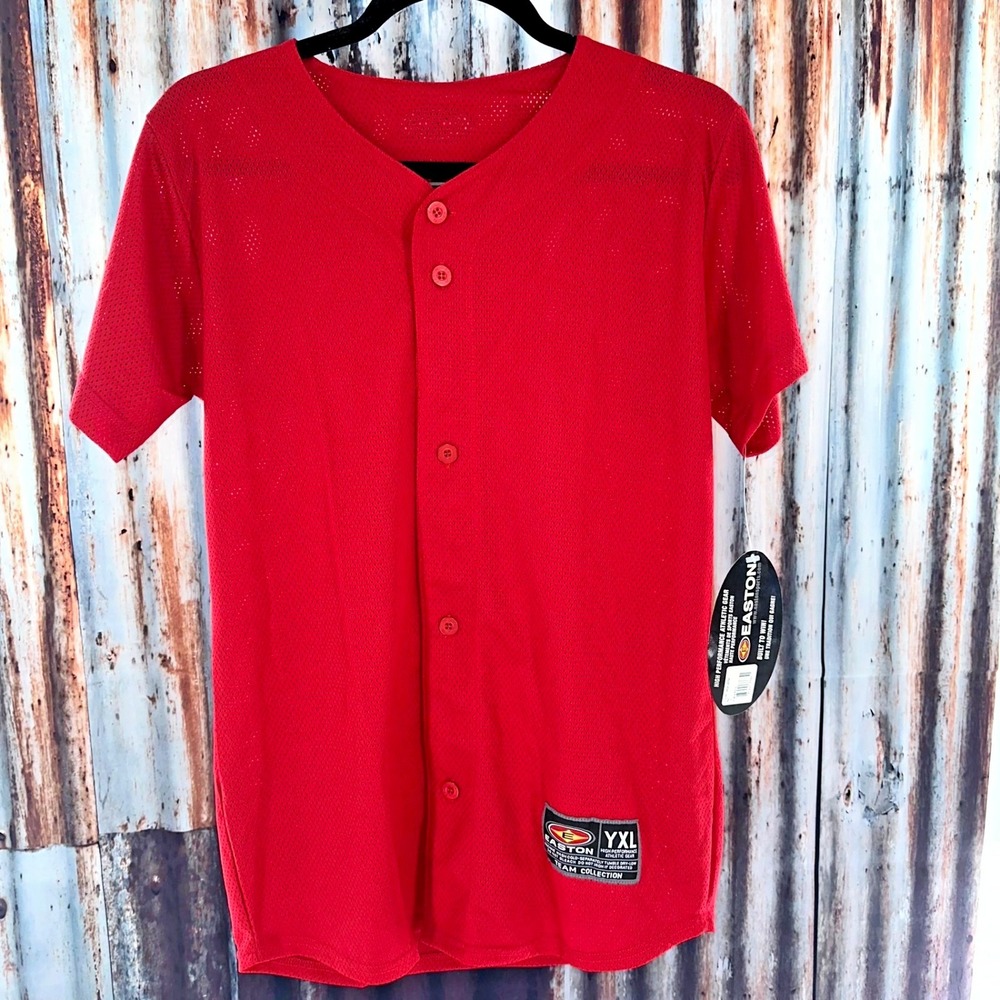 Easton Youth XL (YXL) Red Mesh Baseball Jersey Button Up‎ Team Collection NWT
